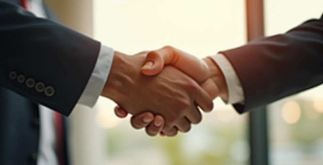 Poignée de main professionnelle entre deux personnes avec arrière-plan flou lumineux